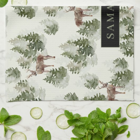 Waterverf Winter Forest Seamless Pattern Theedoek (Gevouwen)