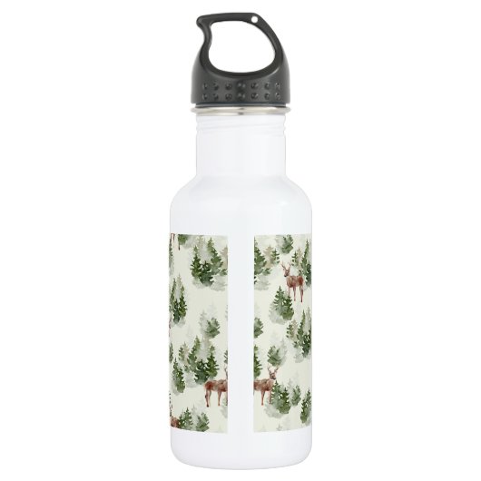 Waterverf Winter Forest Seamless Pattern Waterfles (Achterkant)