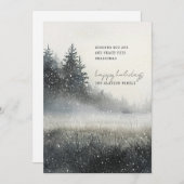 Waterverf Winter Forest Snow Flat Holiday Kaart (Voorkant / Achterkant)