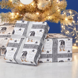 Waterverf Winter Gnome op Buffalo Check Christmas Cadeaupapier