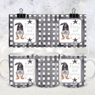 Waterverf Winter Gnome op Buffalo Check Christmas Koffiemok