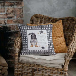 Waterverf Winter Gnome op Buffalo Check Christmas Kussen