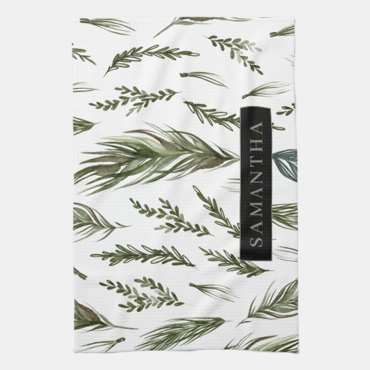 Waterverf Winter Green Seamless Pattern Theedoek (Verticaal)