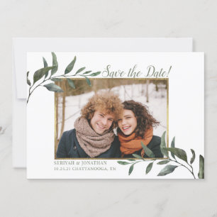 Waterverf Winter Greenery Save the Date Photo Feestdagenkaart
