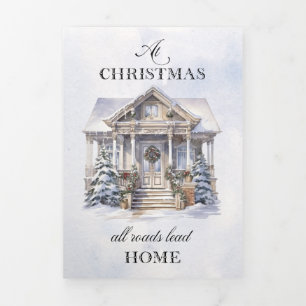 Waterverf Winter Home Kerstmis Groeten Drieluik Kaart