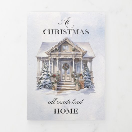 Waterverf Winter Home Kerstmis Groeten Drieluik Kaart (Cover)