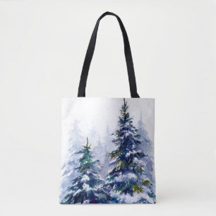 Waterverf winter kerstboom moderne tijd draagtas
