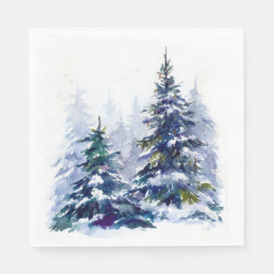 Waterverf winter kerstboom moderne tijd servet
