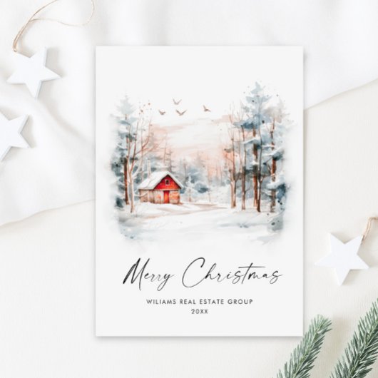 Waterverf Winter Kerstlandschap Corporate Feestdagenkaart