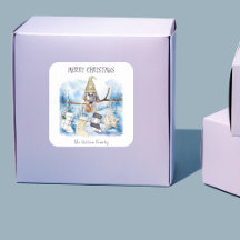 Waterverf Winter Lady Gnome Vrolijk kerstfeest