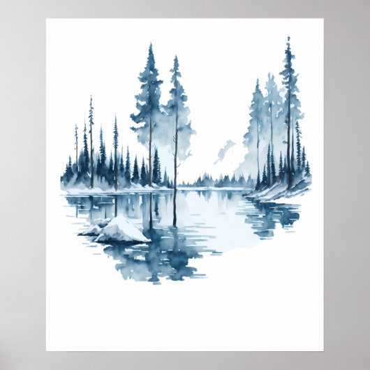 Waterverf Winter Lake Landscape Poster (Voorkant)