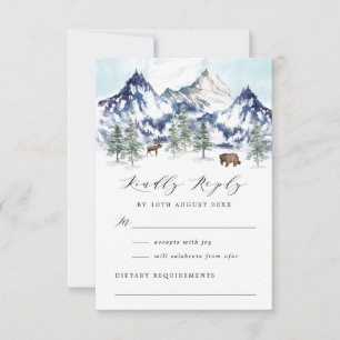 Waterverf Winter Mountain Forest Wedding RSVP Kaart