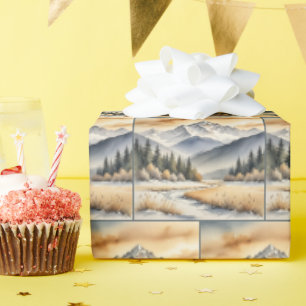 Waterverf Winter Mountain Valley Cadeaupapier