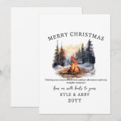 Waterverf Winter Pine Tree Bonfire Christmas Kaart (Voorkant / Achterkant)