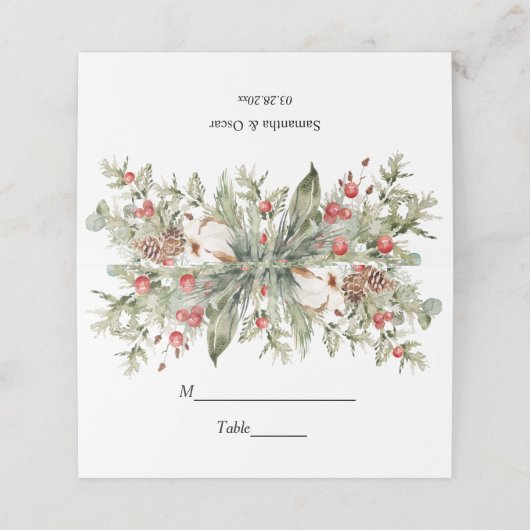 Waterverf Winter Poinsettia & Green Pine Tree (Buitenkant ongevouwen)