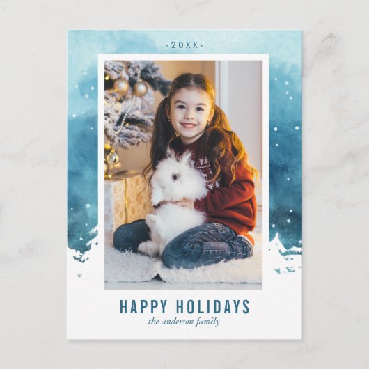 Waterverf Winter Scene kerstfoto Feestdagenkaart (Voorkant)