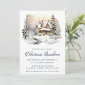 Waterverf Winter Sneeuwscène Kerstlunch Kaart (Staand voorkant)