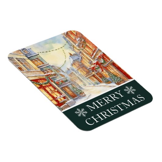 Waterverf Winter Straat Scène Kerstmis Kaart Magneet (Rechterzijde)