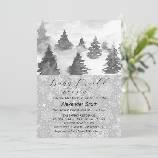 Waterverf Winter Tree Forest Boy Baby shower Kaart (Staand voorkant)