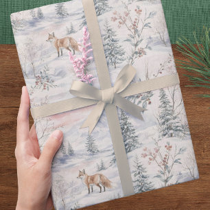 Waterverf Winter Vos en Dennenbomen Kerstmis Cadeaupapier