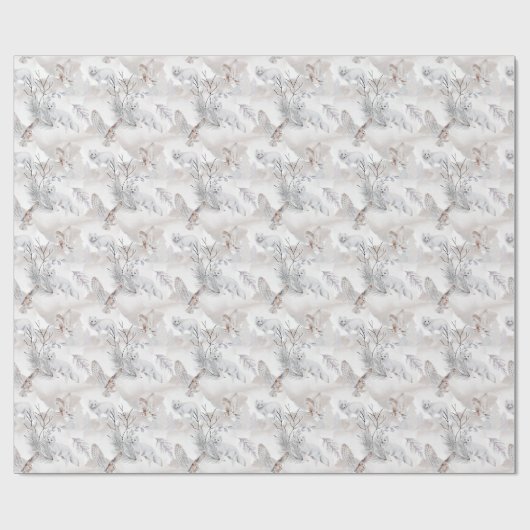 Waterverf Winter White Owl Snow Fox Pattern Cadeaupapier (Vlak)