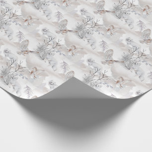 Waterverf Winter White Owl Snow Fox Pattern Cadeaupapier