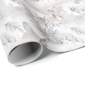 Waterverf Winter White Owl Snow Fox Pattern Cadeaupapier (Rol Hoek)