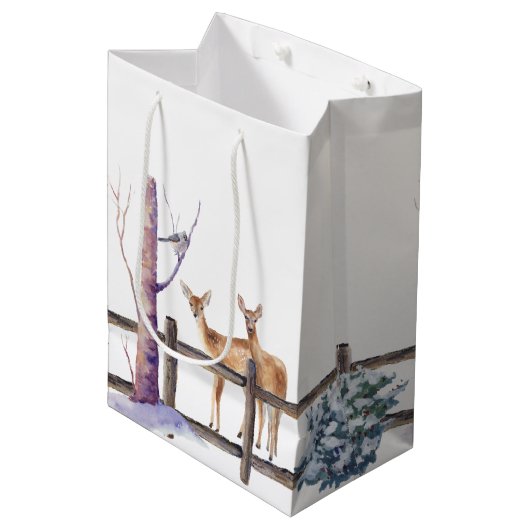 Waterverf Winter Wildlife Birds Snow Scene Medium Cadeauzakje (Voorkant Gekanteld)