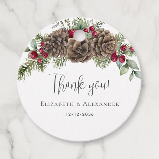 Waterverf Winterbessen Pine Kerstbruiloft Bedankjes Labels (Voorkant)