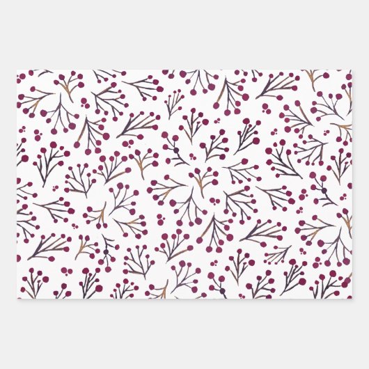 Waterverf winterbloemen - burgundy inpakpapier vel (Voorkant)
