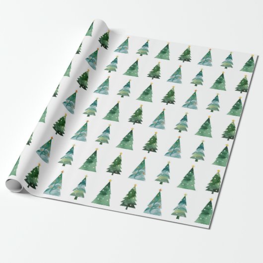 Waterverf Winterboom Kerstverpakking Cadeaupapier (Uitgerold)