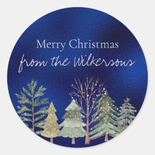 Waterverf Winterbos bij nacht Eenvoudige Bomen Ronde Sticker