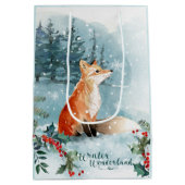 Waterverf winterbos, feestdag met kerstmis medium cadeauzakje (Achterkant)