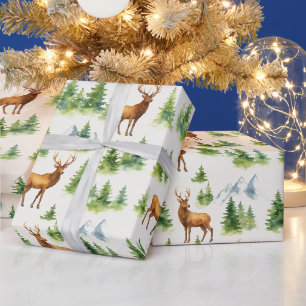 Waterverf Winterbos - Herten en Besneeuwde Bomen - Cadeaupapier