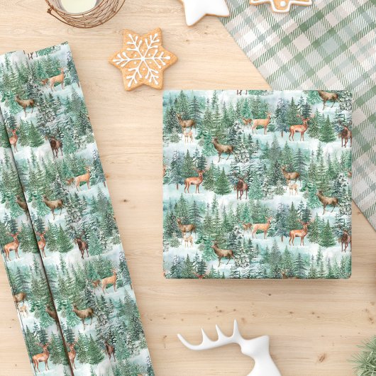 Waterverf Winterbos met kerstmis Cadeaupapier