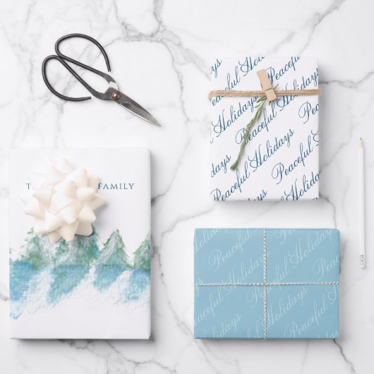 Waterverf winterbos vreedzaam script inpakpapier vel (Voorkant)