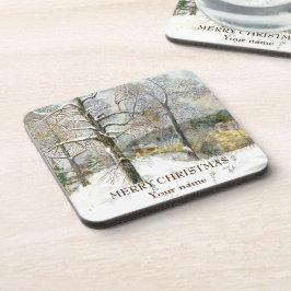 Waterverf winterbrug bier onderzetter