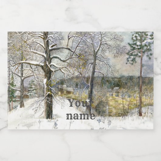 waterverf winterbrug sparkling wijnetiket (Enkel label)