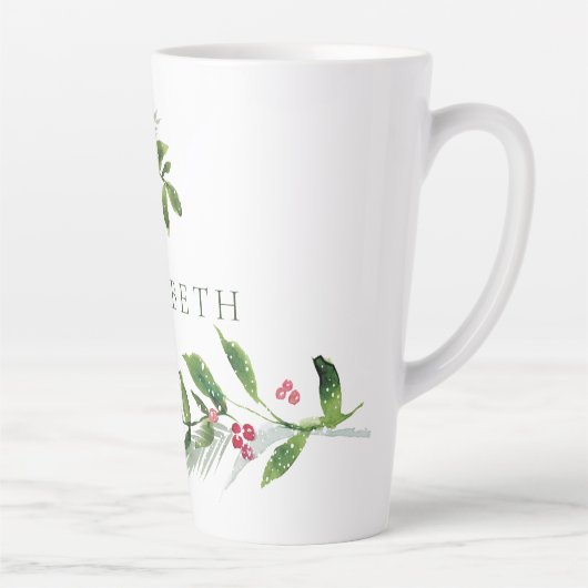 Waterverf Wintergroen Modern Kerstmis Latte Mok (Rechts)