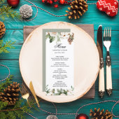 Waterverf Wintergroene pine-boom en witte bloemen Menu