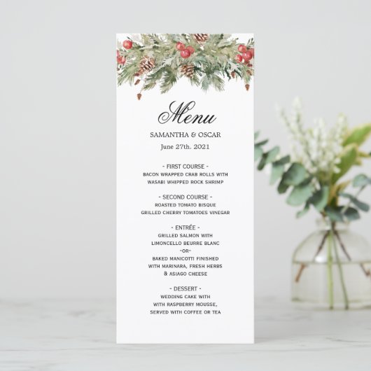 Waterverf wintergroene sinusboom en pijnkloon menu (Staand voorkant)