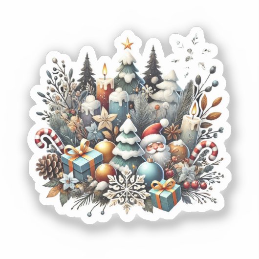 Waterverf winterkerst sticker (Voorkant)