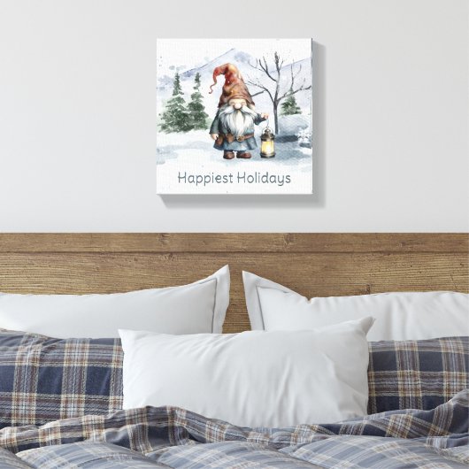 Waterverf winterkerstkabouter canvas afdruk (Insitu (Slaapkamer))