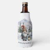 Waterverf winterkerstkabouter flesjeskoeler (Fles Voorkant)