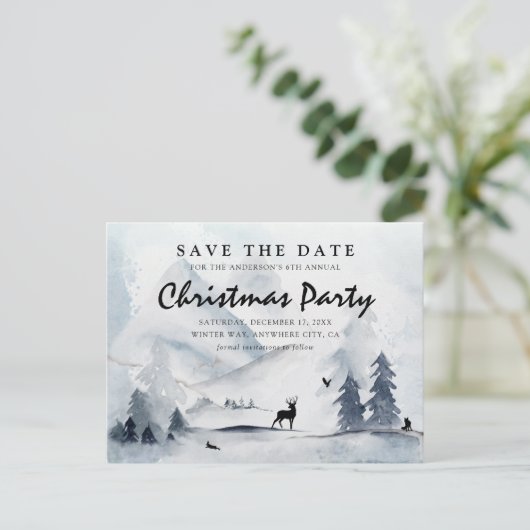 Waterverf winterkerstmis sparen de datum uitnodiging briefkaart (Staand voorkant)