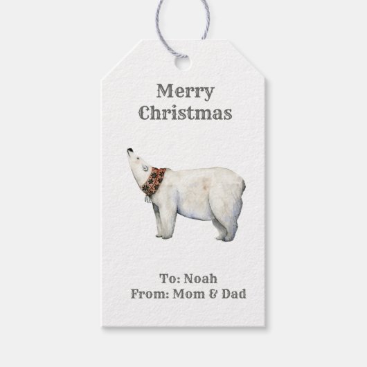 Waterverf winterkerstpoolbeer Cadeau Label Cadeaulabel (Voorkant)
