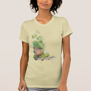 Waterverf Winterkoning Vogel Wijngaard Druiven Bla T-shirt