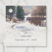 Waterverf winterlandschap bruiloft bedankjes labels (Voorkant)