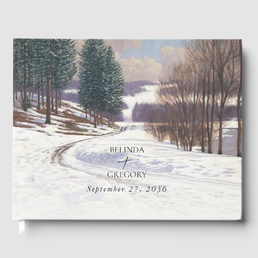 Waterverf winterlandschap bruiloft gastenboek (Voorkant)