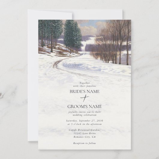Waterverf winterlandschap bruiloft kaart (Voorkant)